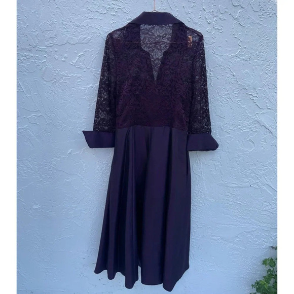 Eliza J Womens Long Sleeve Collared Button Down Pleated Dress Plum Purple Sz 10 - Picture 8 of 16